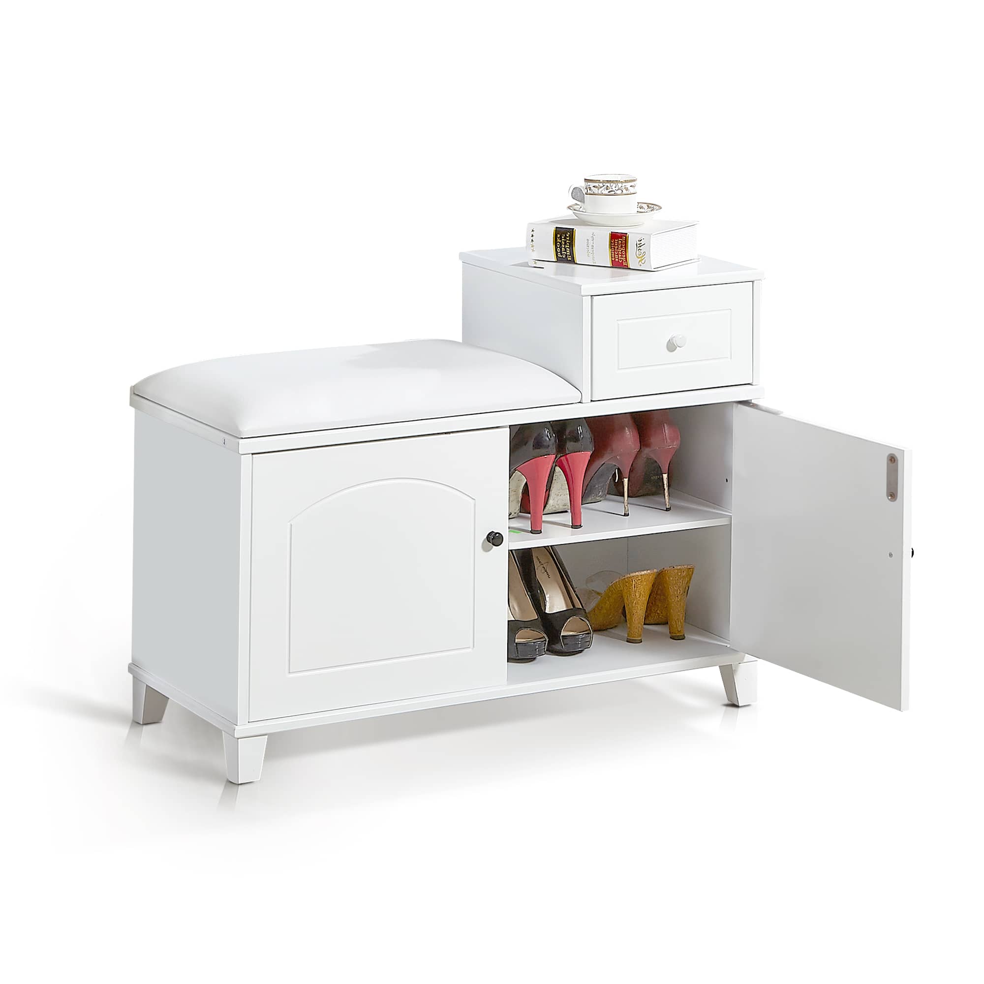 Elegant White Shoe Storage Bench - Image 2