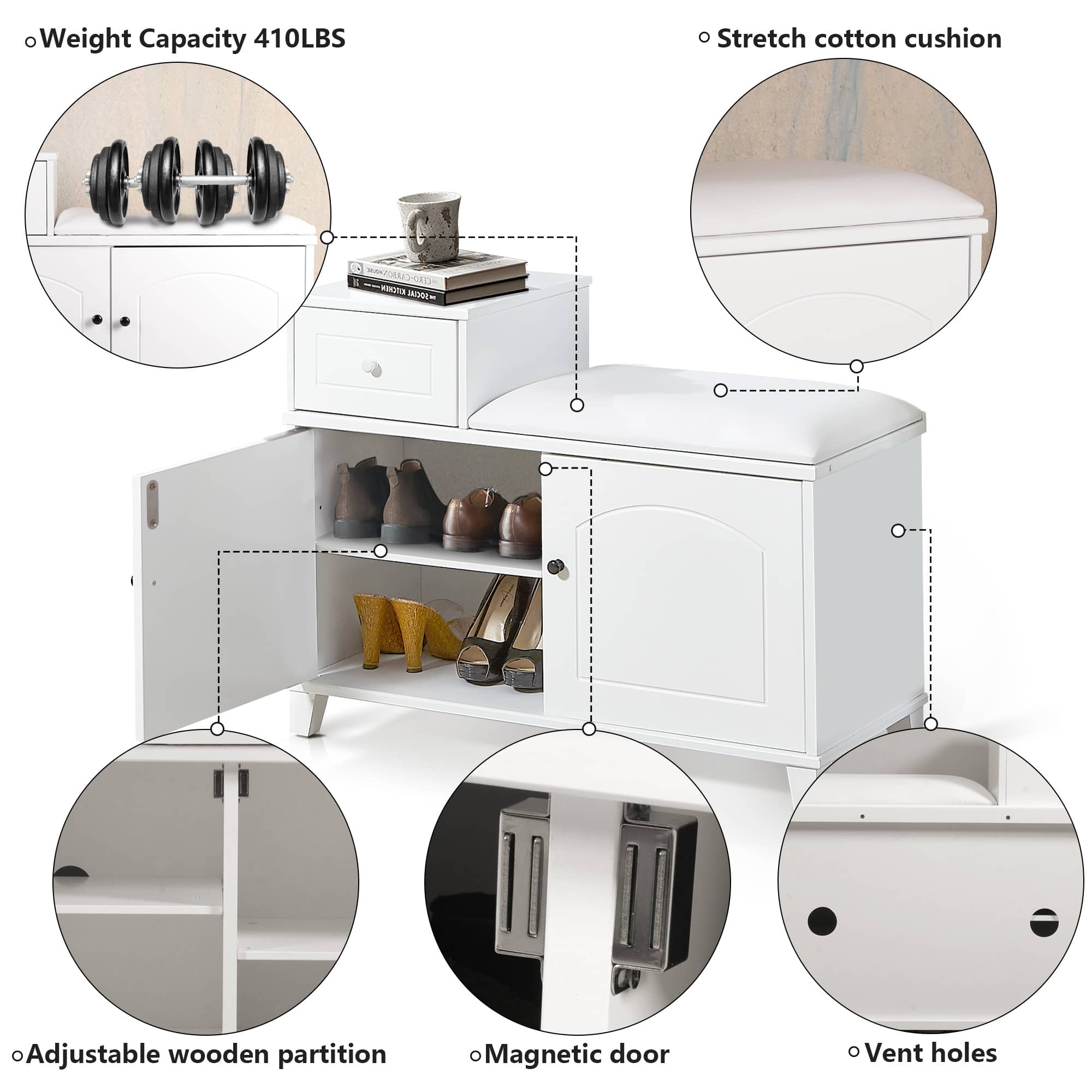 Elegant White Shoe Storage Bench - Image 7