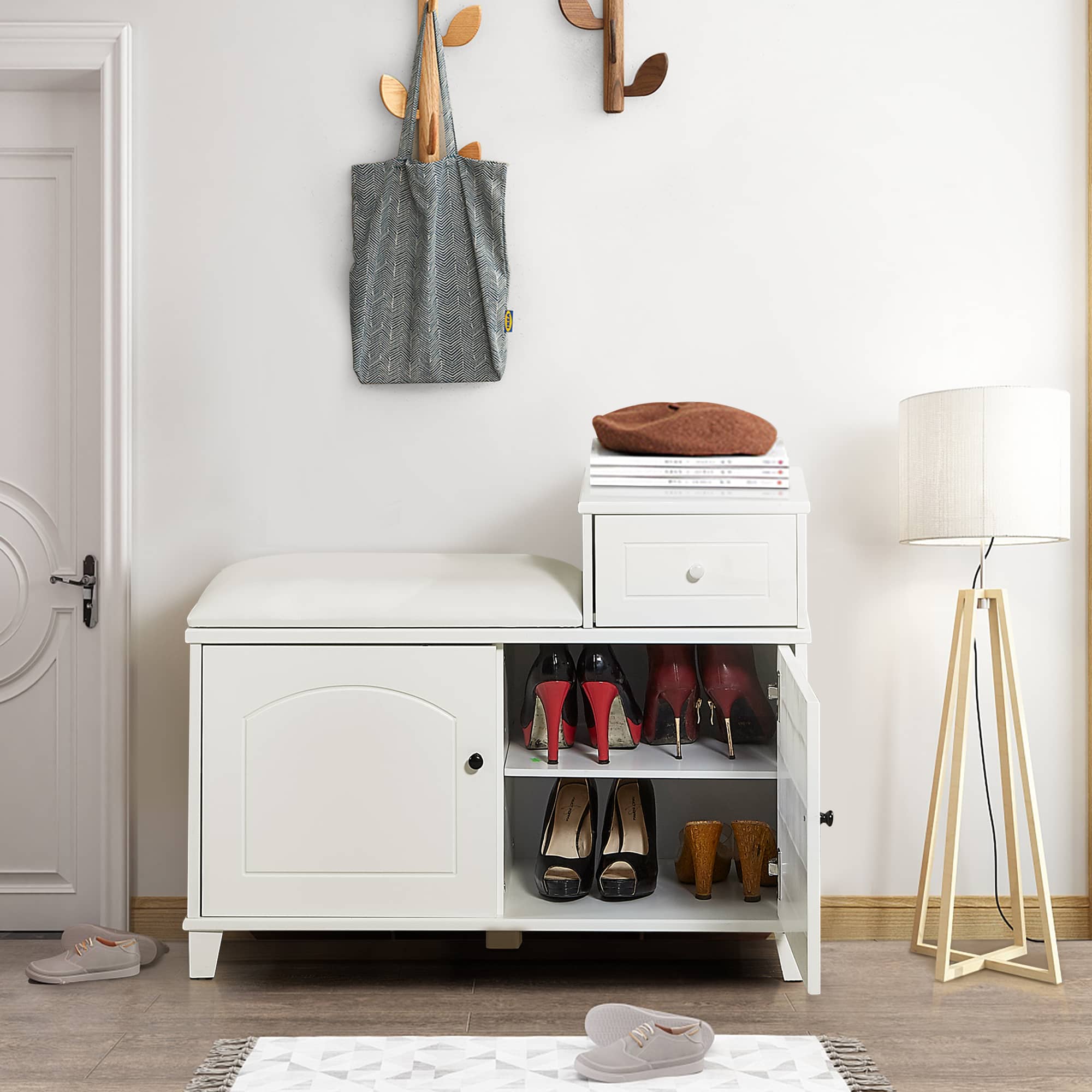 Elegant White Shoe Storage Bench