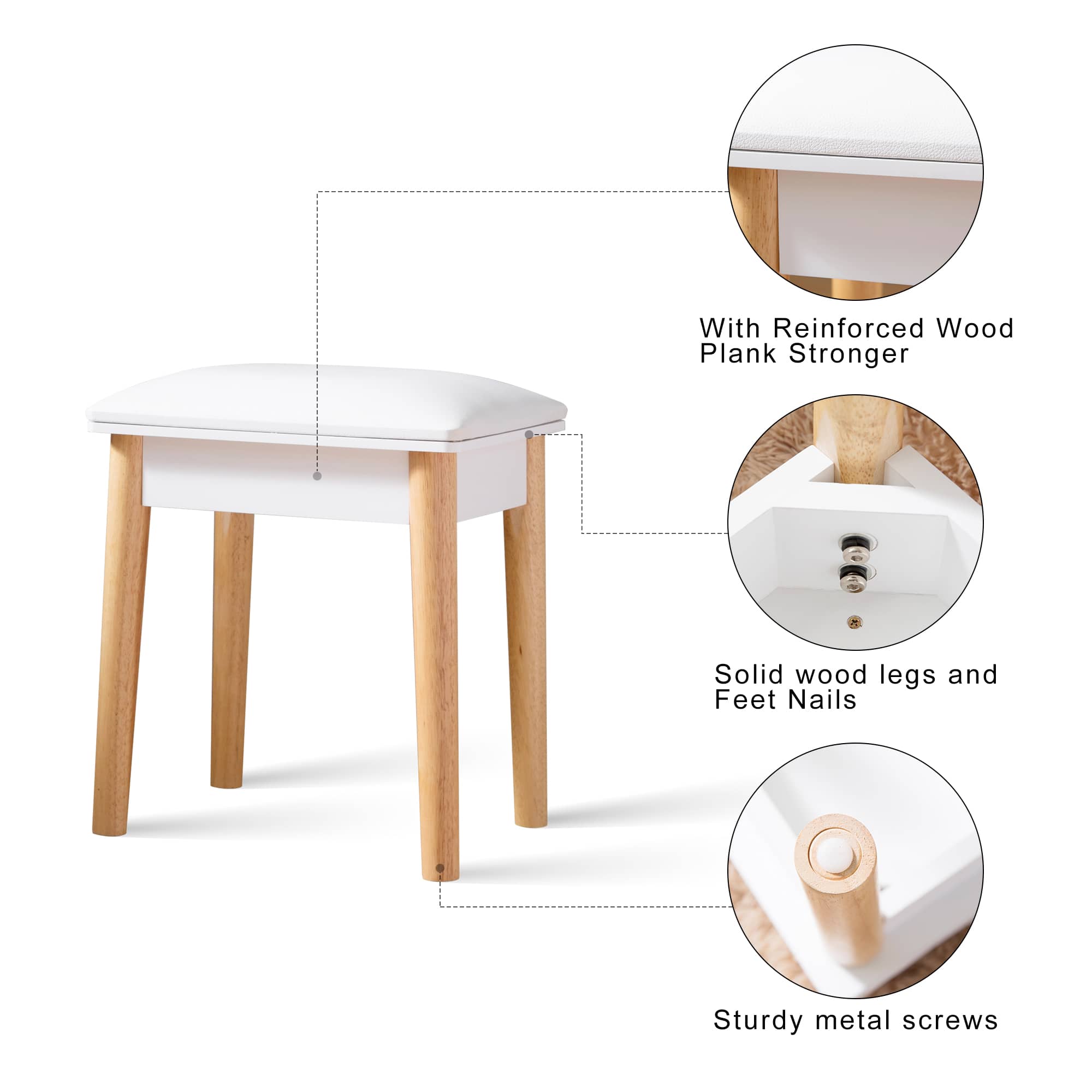 Modern White Vanity Table Stool - Image 3