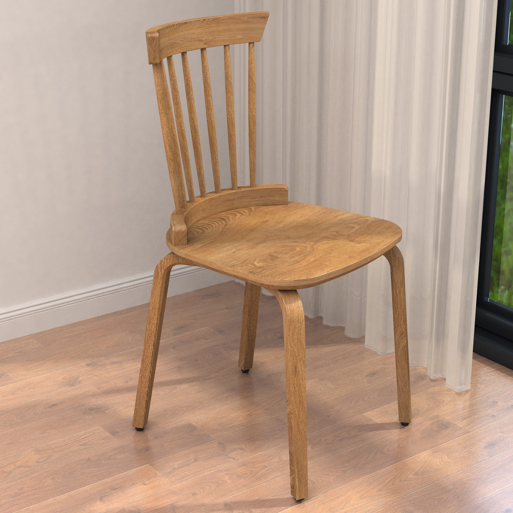 2 PCs Solid Wood Slat Back Windsor Chair - Image 4
