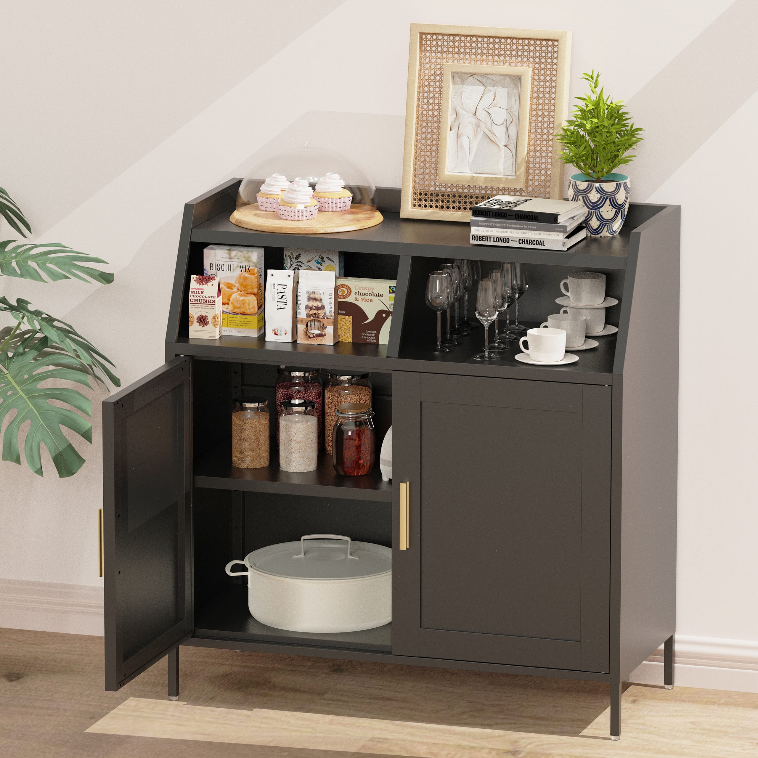 Modern Black Metal Sideboard Buffet Cabinet