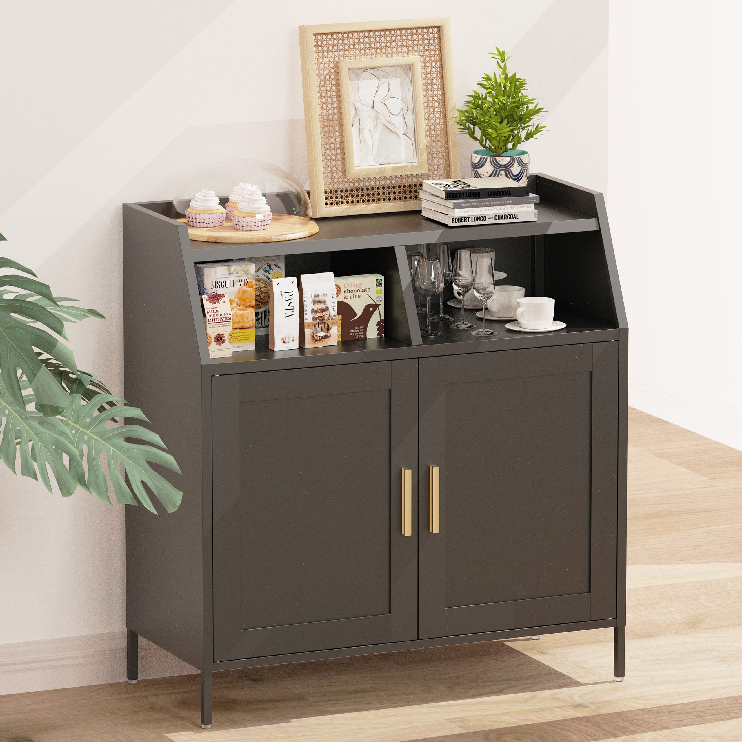 Modern Black Metal Sideboard Buffet Cabinet - Image 2