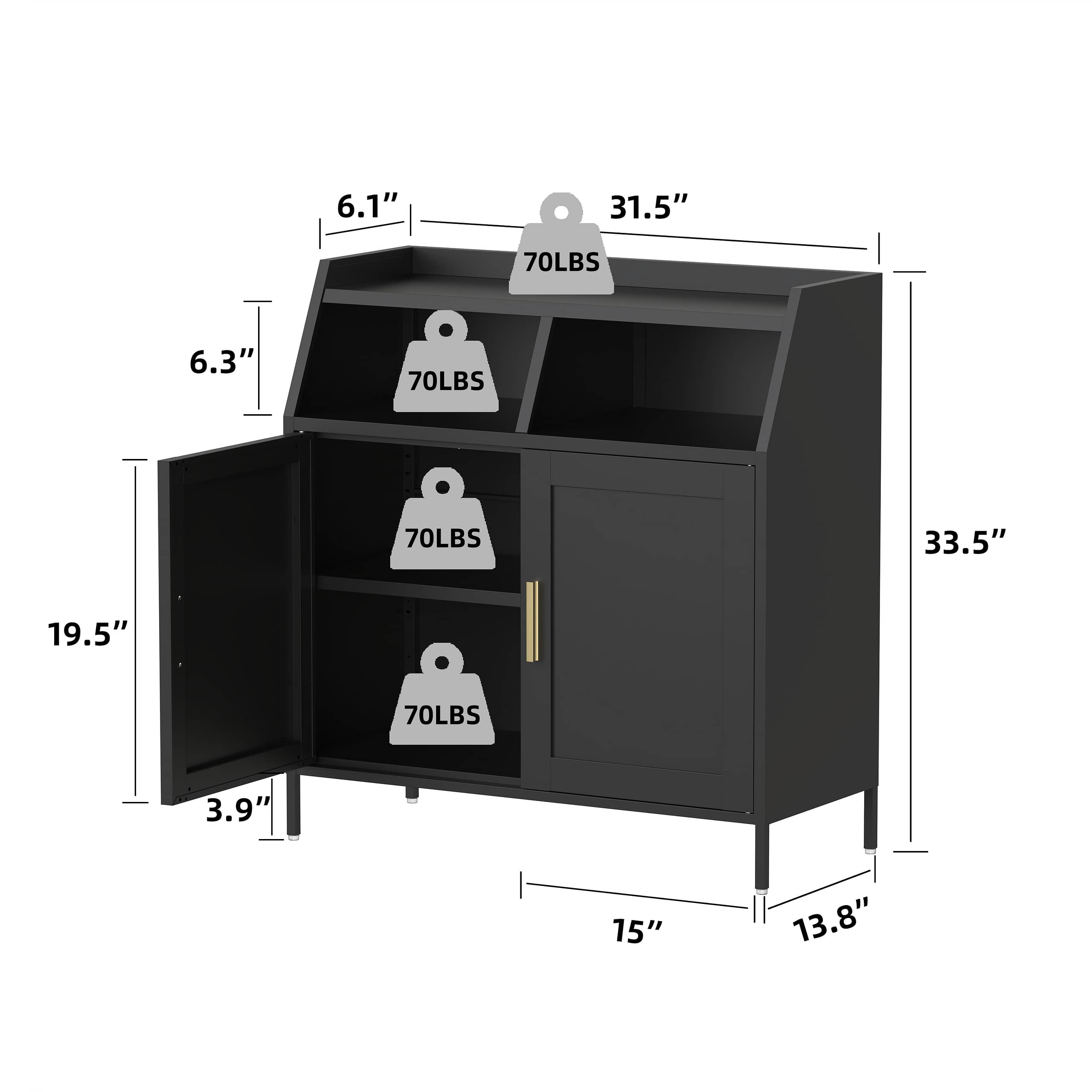 Modern Black Metal Sideboard Buffet Cabinet - Image 5