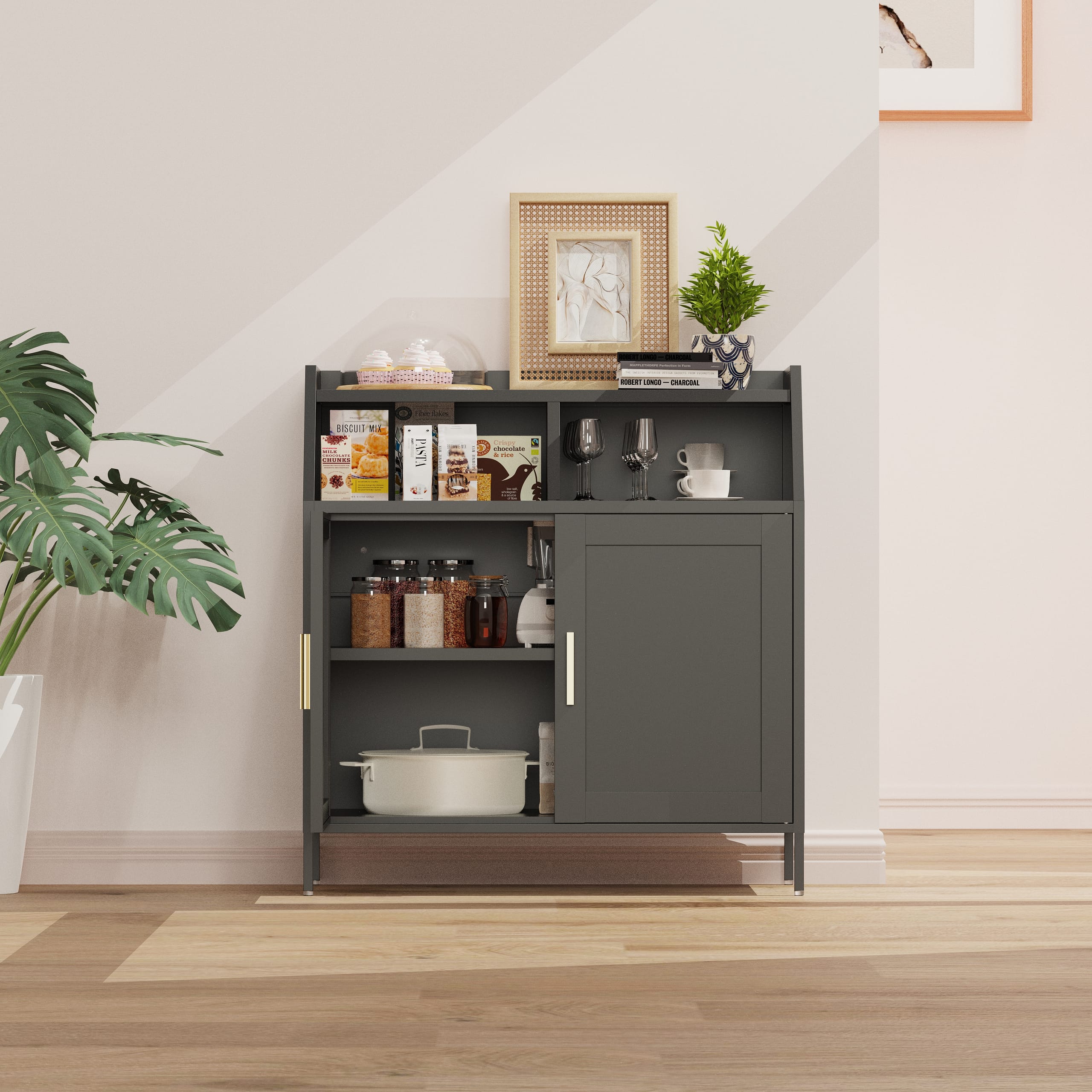 Modern Black Metal Sideboard Buffet Cabinet - Image 3