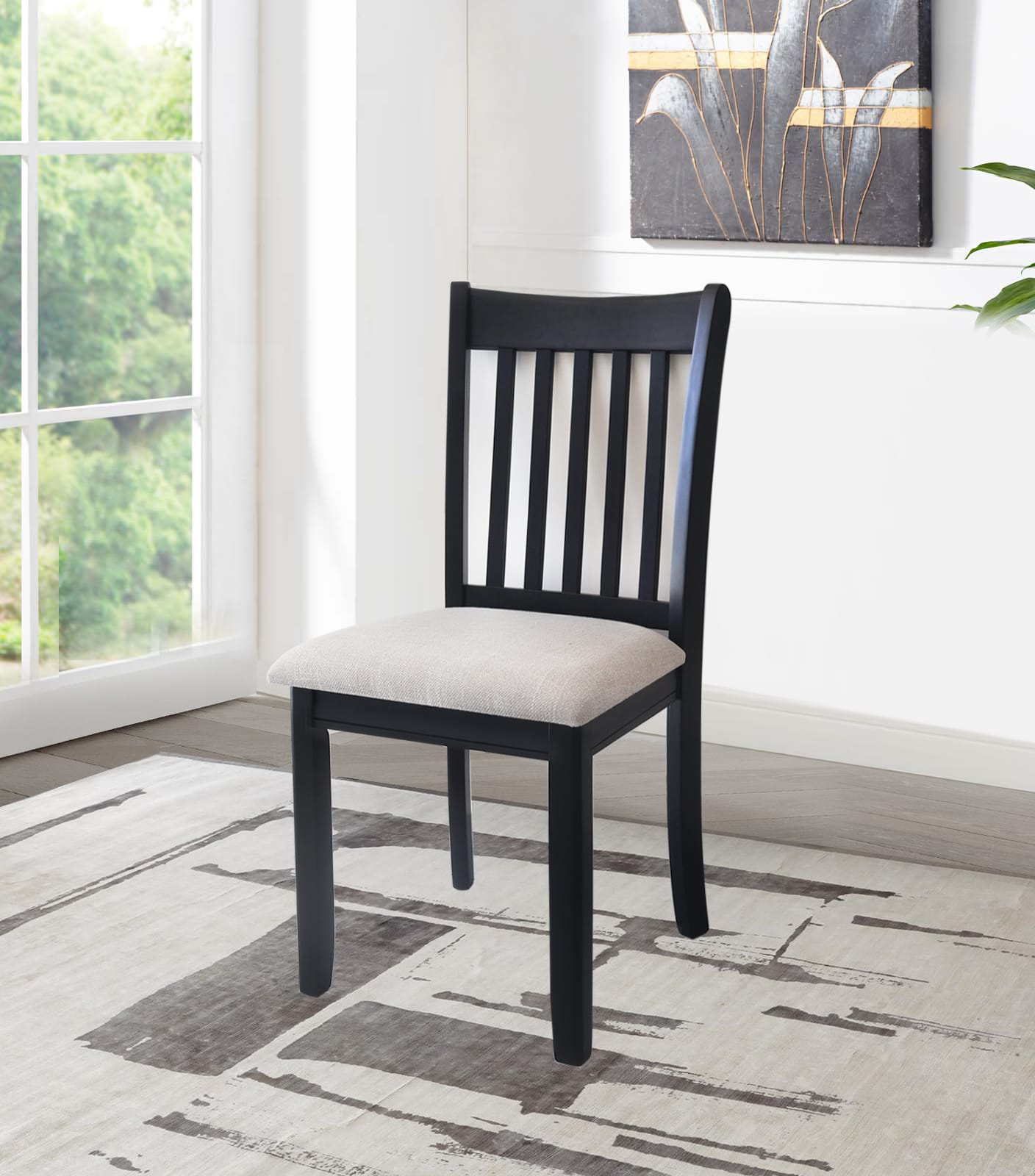2 PCs Black Finish Wooden Dining Room Chairs - Image 2