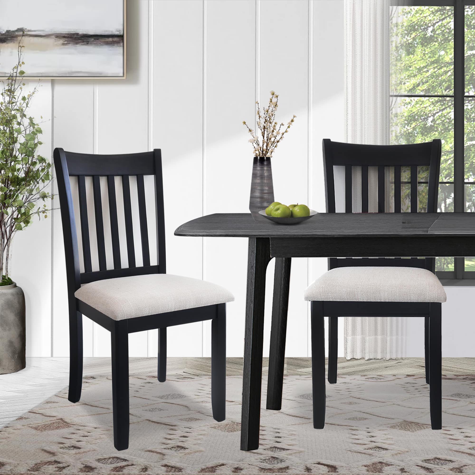 2 PCs Black Finish Wooden Dining Room Chairs - Image 3