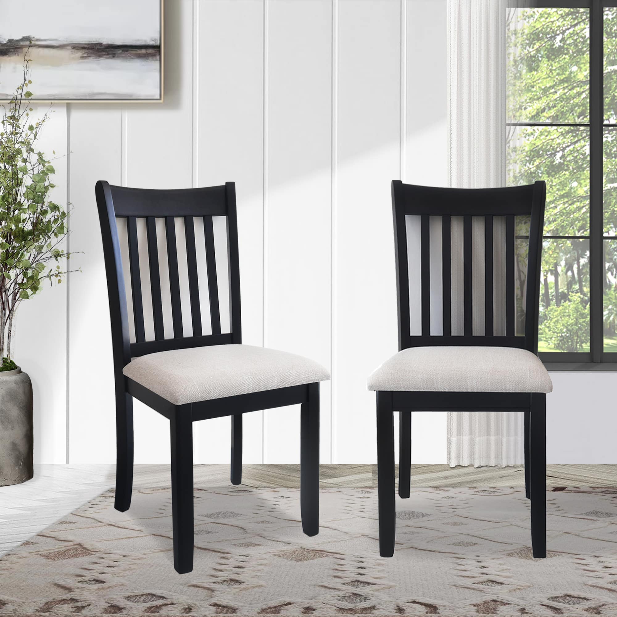 2 PCs Black Finish Wooden Dining Room Chairs