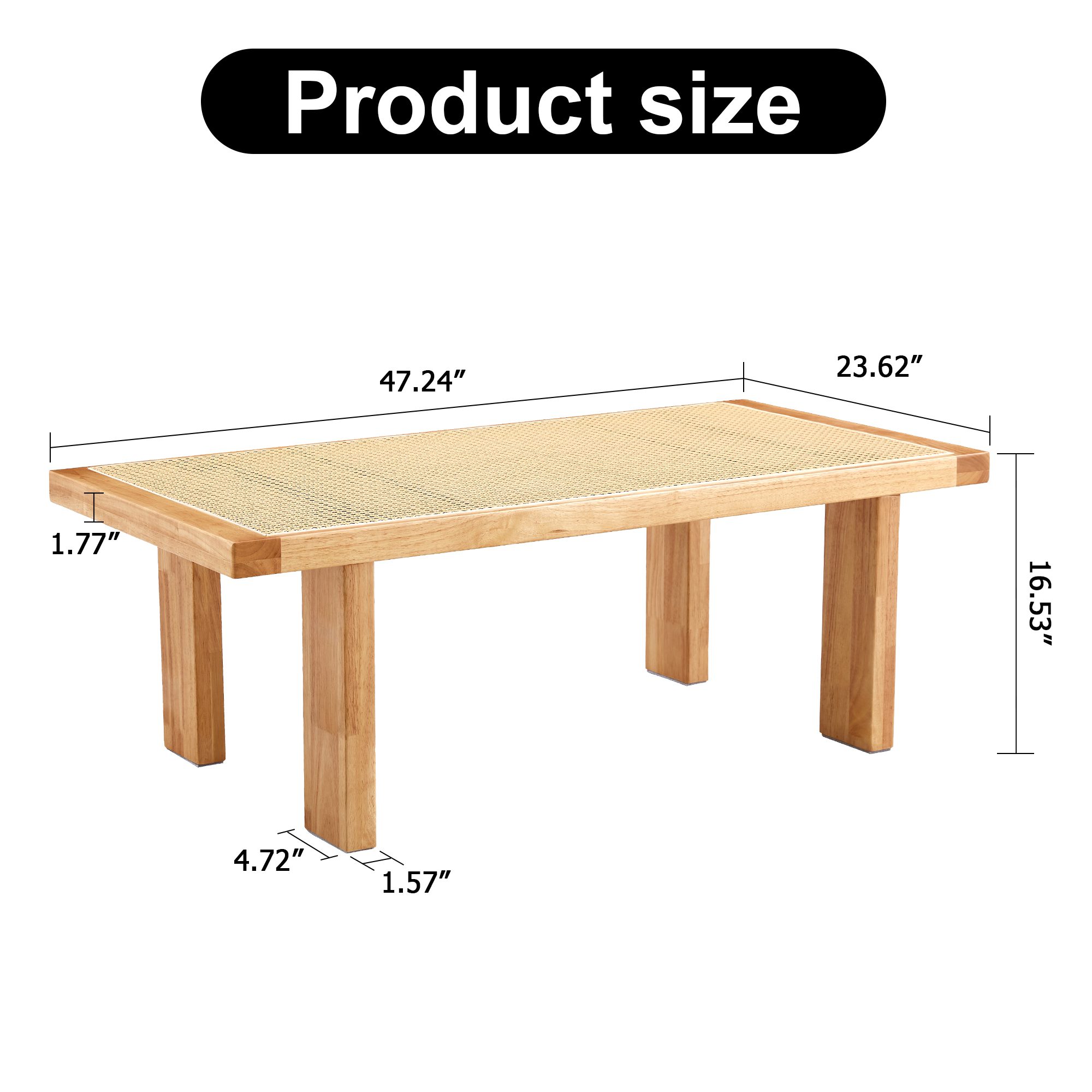 Rectangular Rattan Tabletop with Rubber Wooden Legs - Image 7
