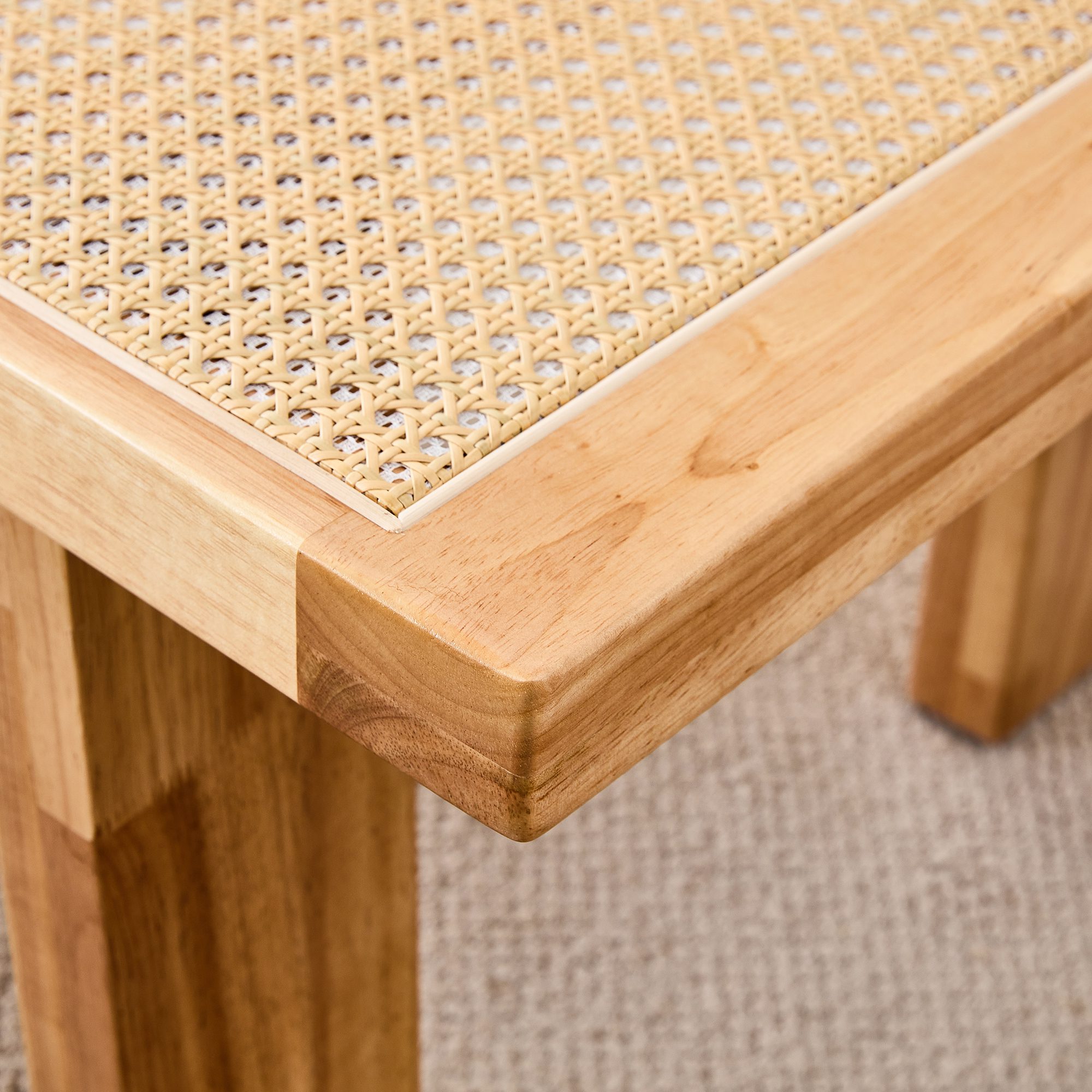 Rectangular Rattan Tabletop with Rubber Wooden Legs - Image 9