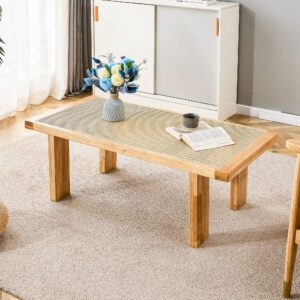 Rectangular Rattan Tabletop with Rubber Wooden Legs
