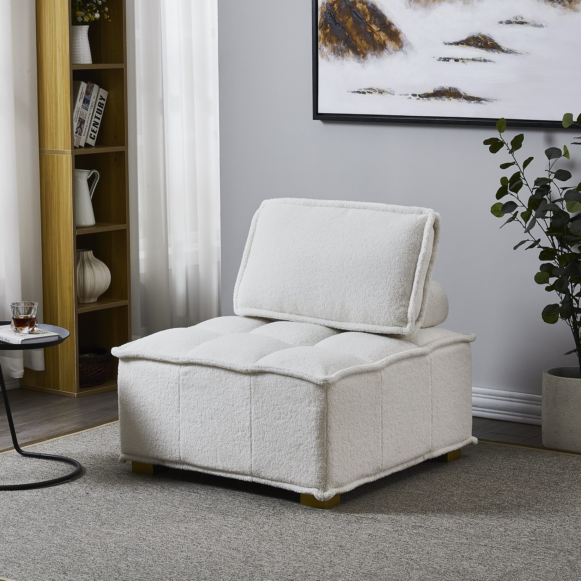 Lazy sofa ottoman with gold wooden legs - Image 2