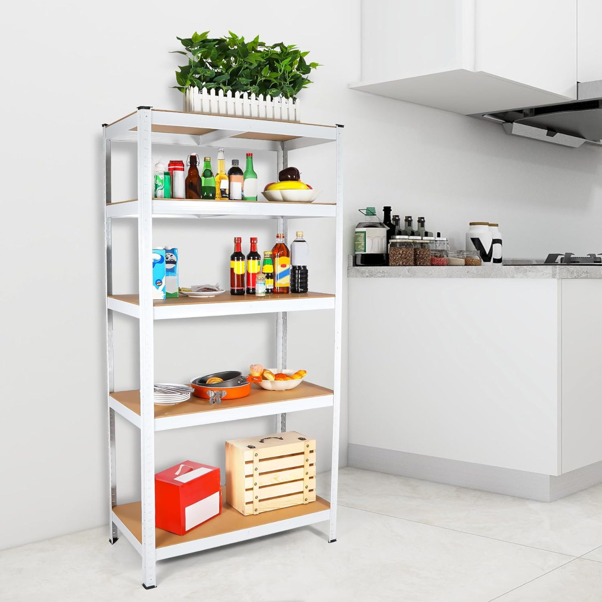 5 Tier White Metal Shelving Utility Rack - Image 2