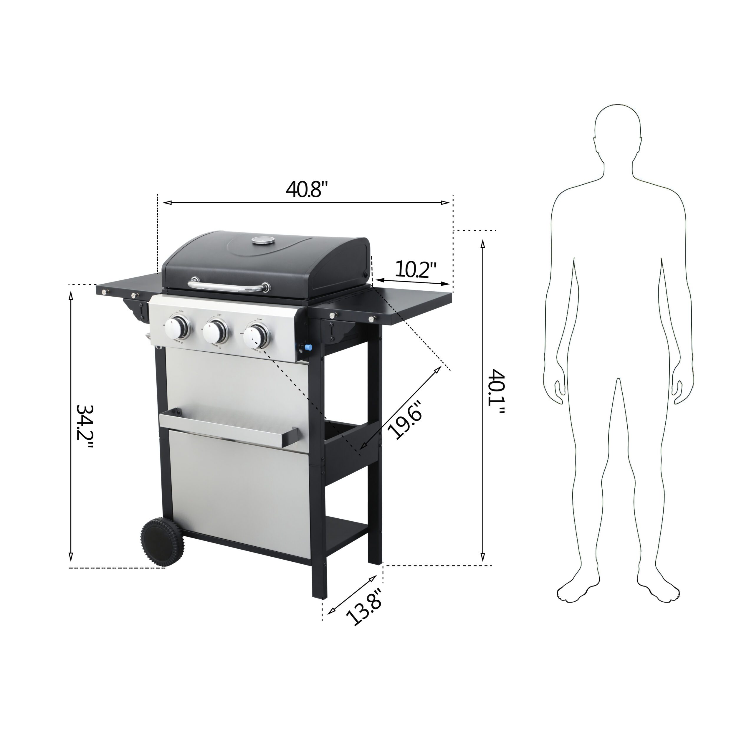 3-Burner Propane Gas BBQ Grill, 25650BTU Output - Image 2