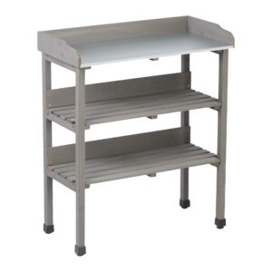 30″x14.5″×35.5″ Potting Table w/Metal Tabletop, 3