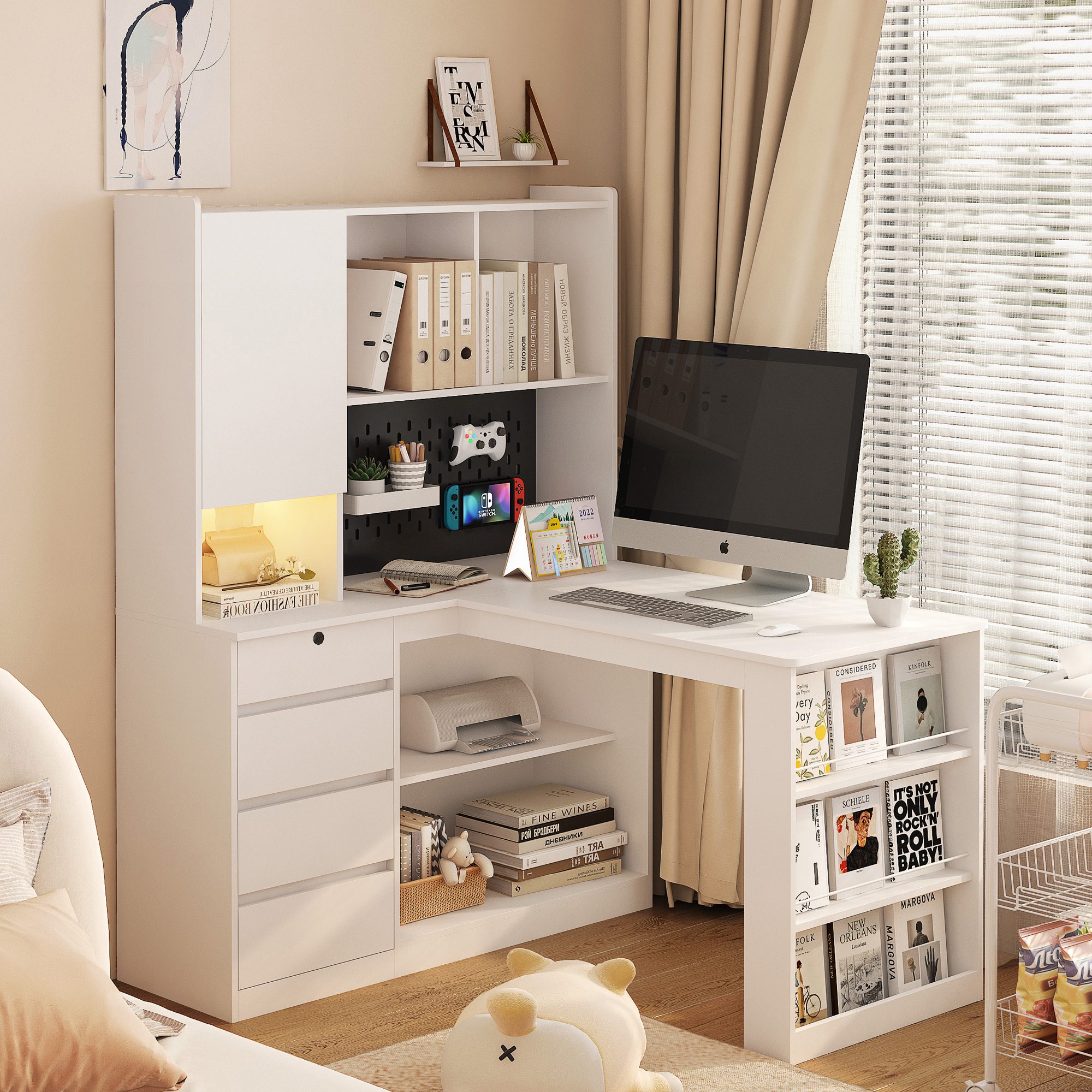 L Shaped Desk with Charger,Computer Desk