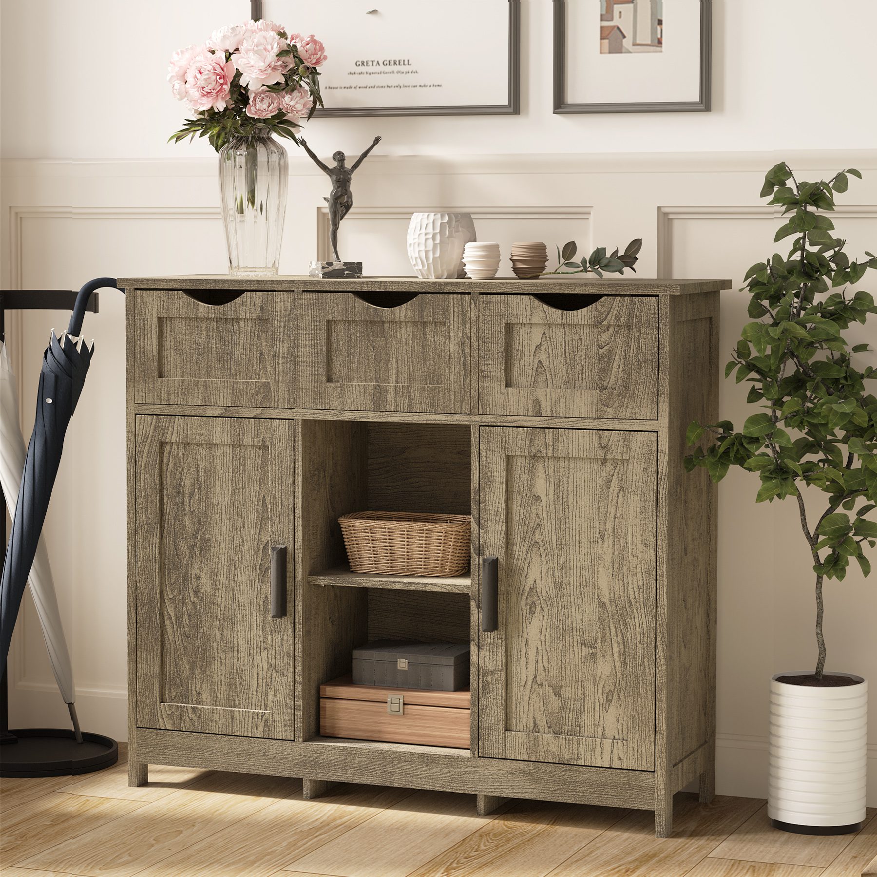 Storage Cabinets,Wooden Floor Cabinet,with Drawers and