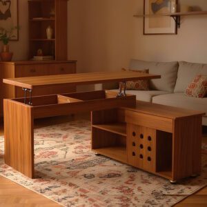 55.1''L, Walnut Home Office L-Shaped Executive