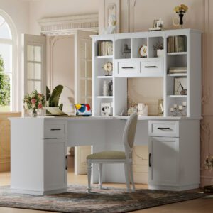 L-Shaped Computer Desk with 2 Cabinets