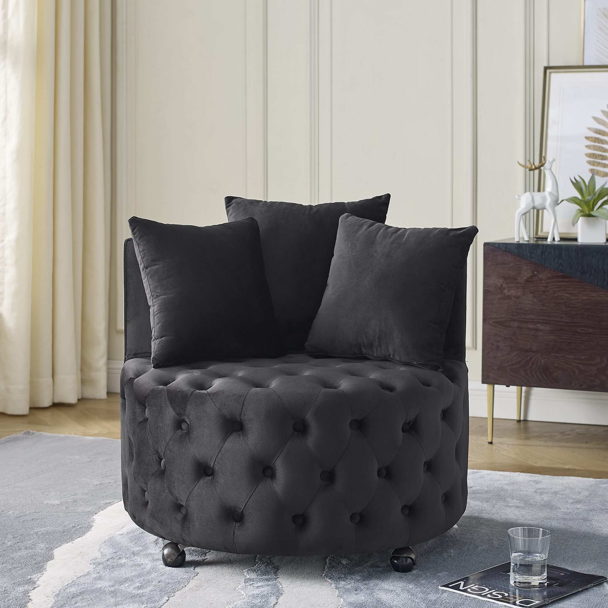Velvet Upholstered Swivel Chair for Living
