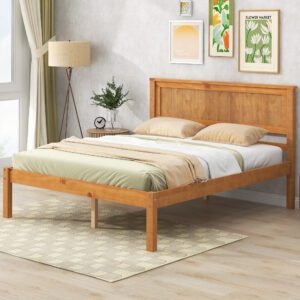 Platform Bed Frame with Headboard, Wood