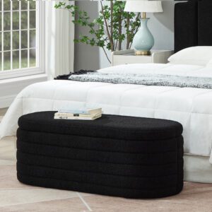 Modern Oval Storage Ottoman Bench, Upholstered