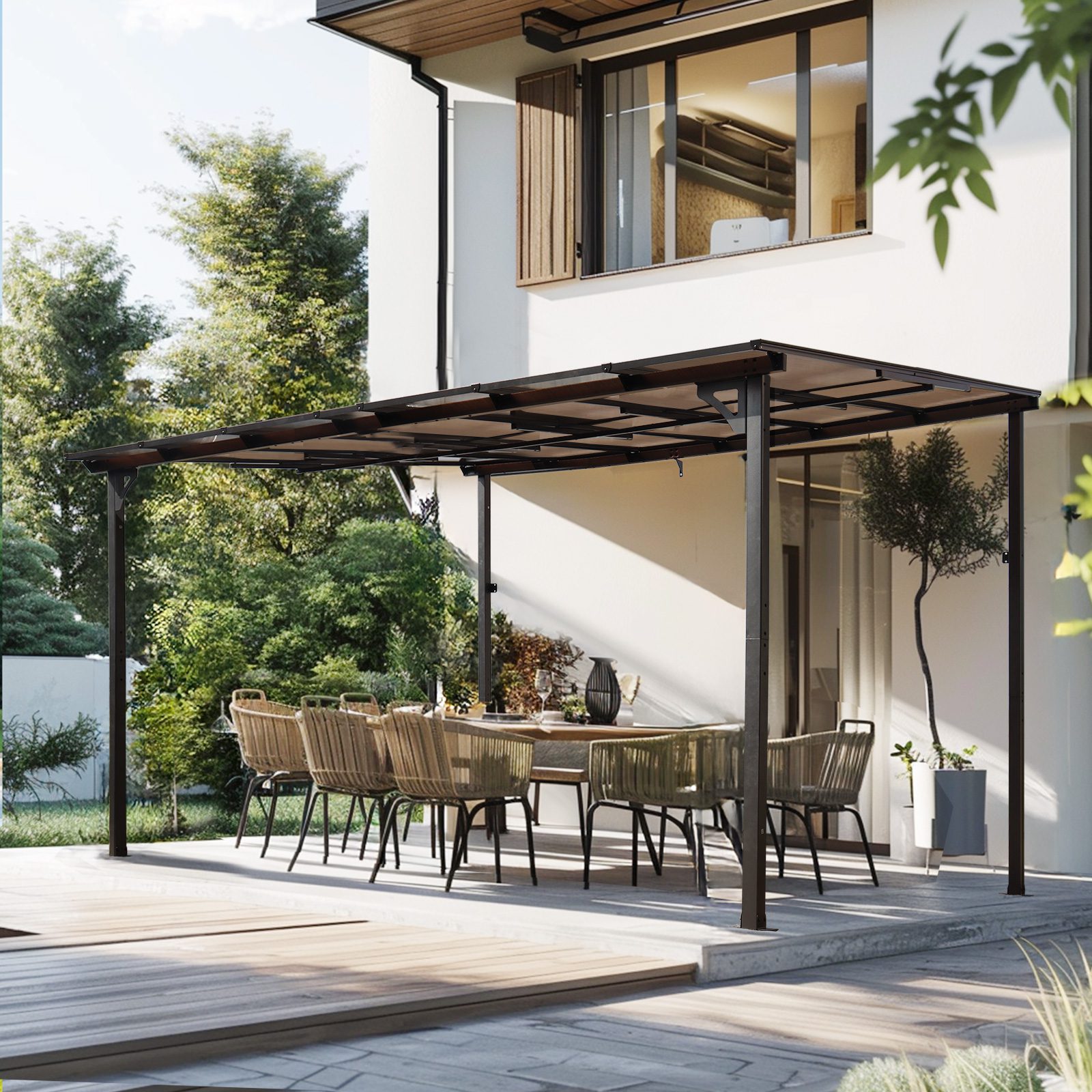 10' x 12' Outdoor Pergola Gazebo,Wall-Mounted