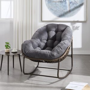 Outdoor Rattan Rocking Chair,Padded Cushion Rocker