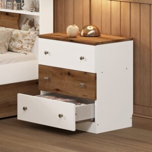 3-Drawer Wooden Nightstand with Colorblock Design
