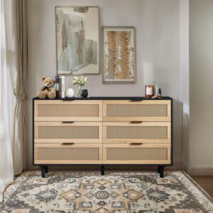 51.18"6-Drawers Rattan Storage Cabinet Rattan Drawer,for