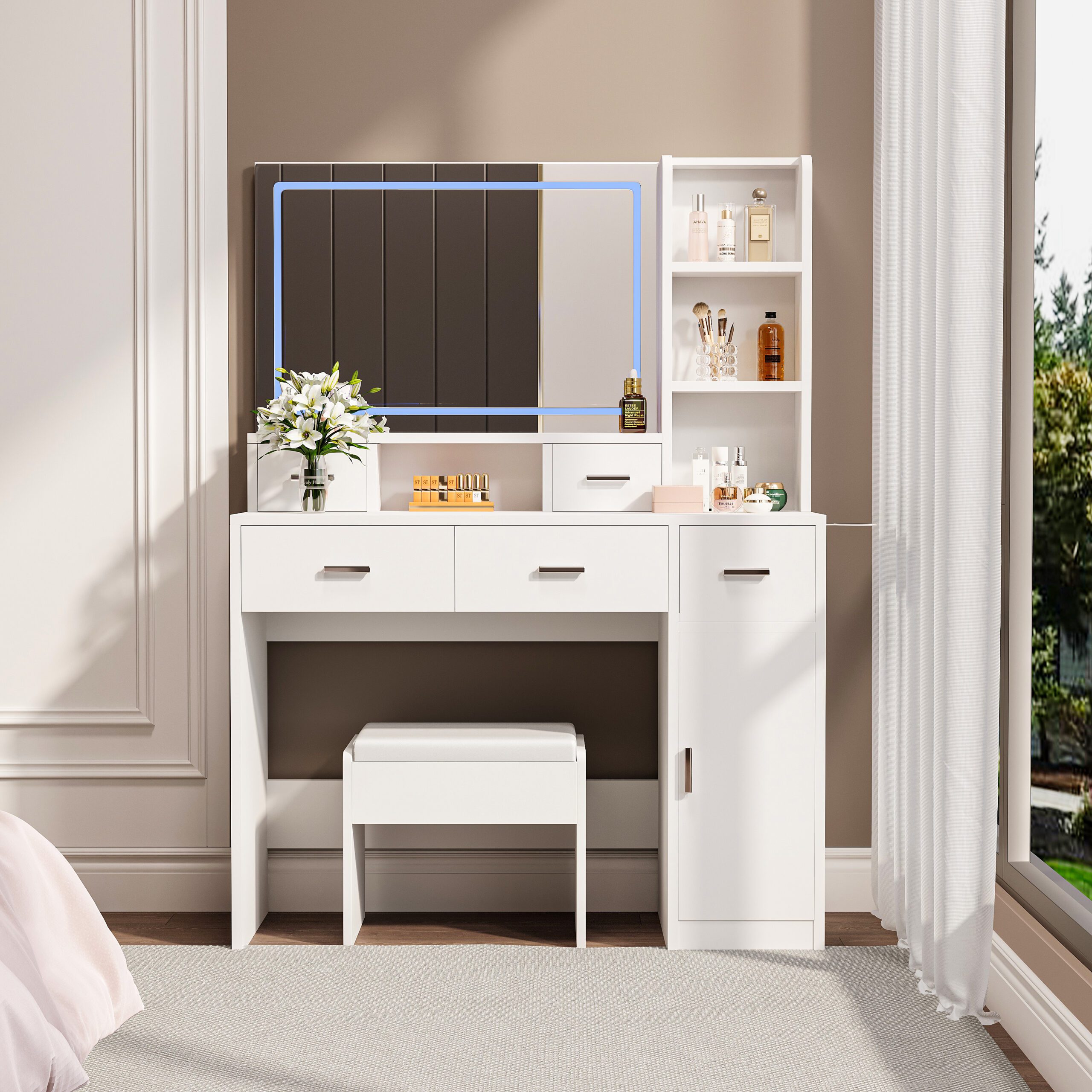 White dressing table with LED 3-color
